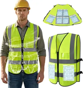 Cooling Vest with 24pcs Gel Ice Pack - PANGTIKU Ice Safety Vest for Men Women High Visibility Reflective for Hot Weather Work  Reflective Breathable