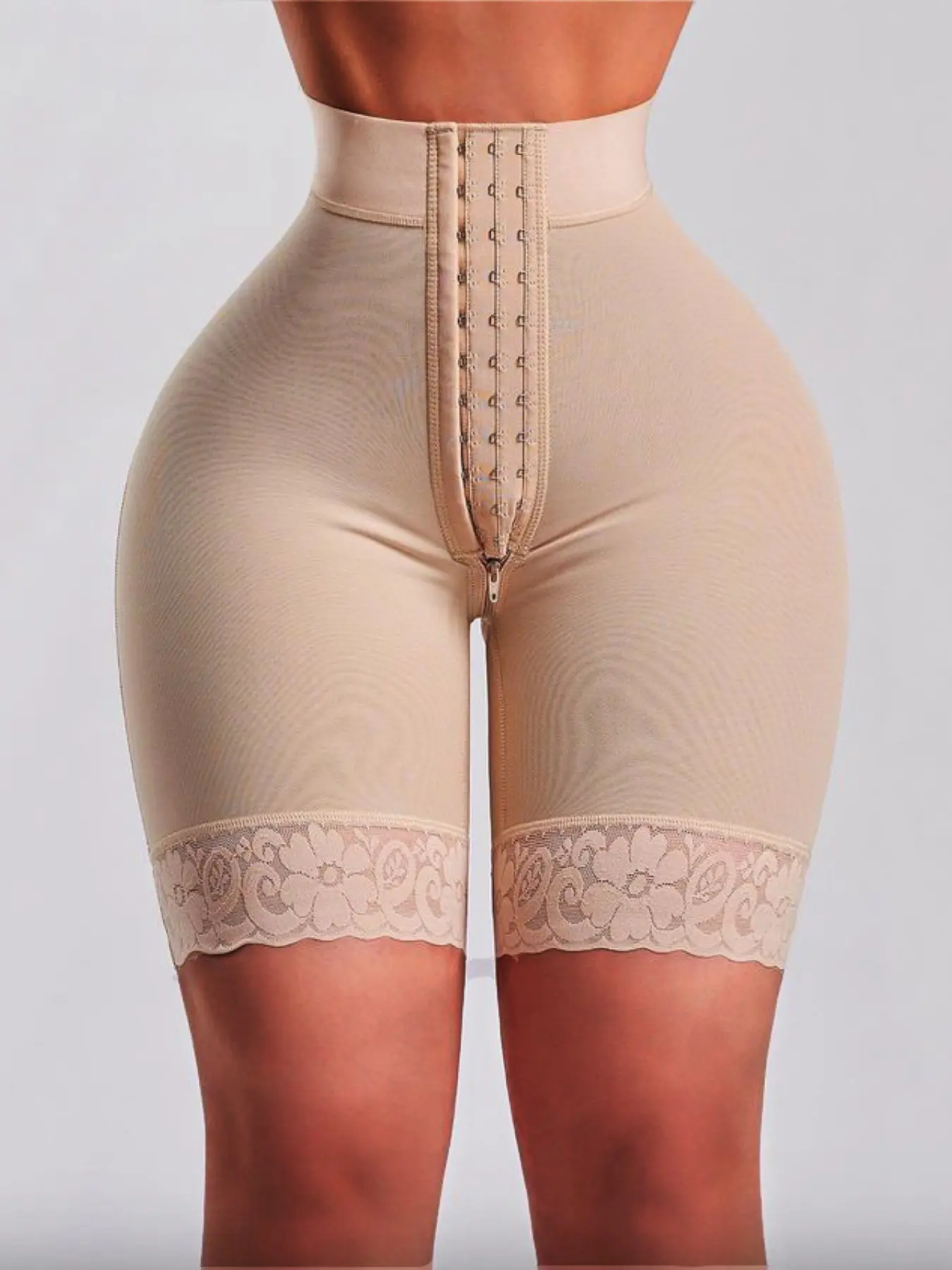 Women's Abdominal Control Shapewear Fajas Colombianas Shorts, Butt Lifting Drawstring Lace Trim, Slimming Underwear for Women