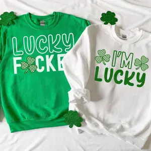 St Patrick’s Day Couple Matching Sweatshirt, Funny Shamrock I’m Feeling Lucky Shirt, Cute Irish Humor Couples Outfit, St Paddy’s Day Gift Tee For Boyfriend Girlfriend, Husband And Wife