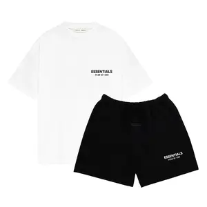 (One Set) Fear of God Essentials Classic Short Sleeve Bright White Tee & Black Shorts (SS25)