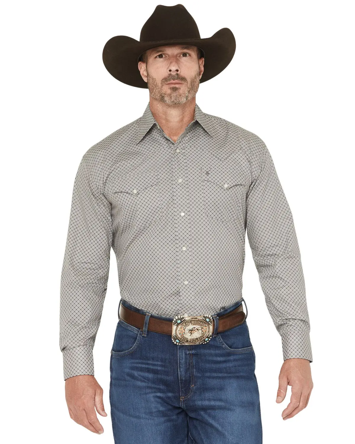 Stetson Men's Men'S Geo Print Long Sleeve Pearl Snap Western Shirt - 11-001-0425-6045 Gy