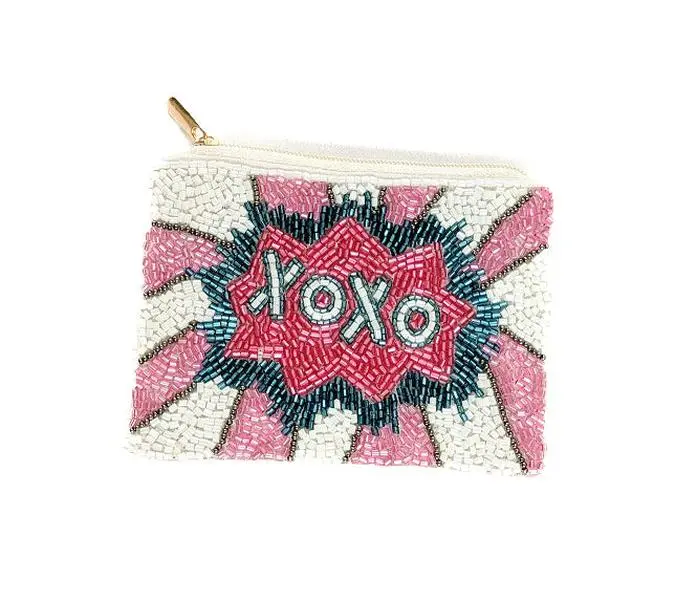Women's Beaded Coin Wallet - Cute Pink Beaded Pouch, Casual Chic, Playful Design, Compact Luggage & Bags Accessory, Functional Coin Storage