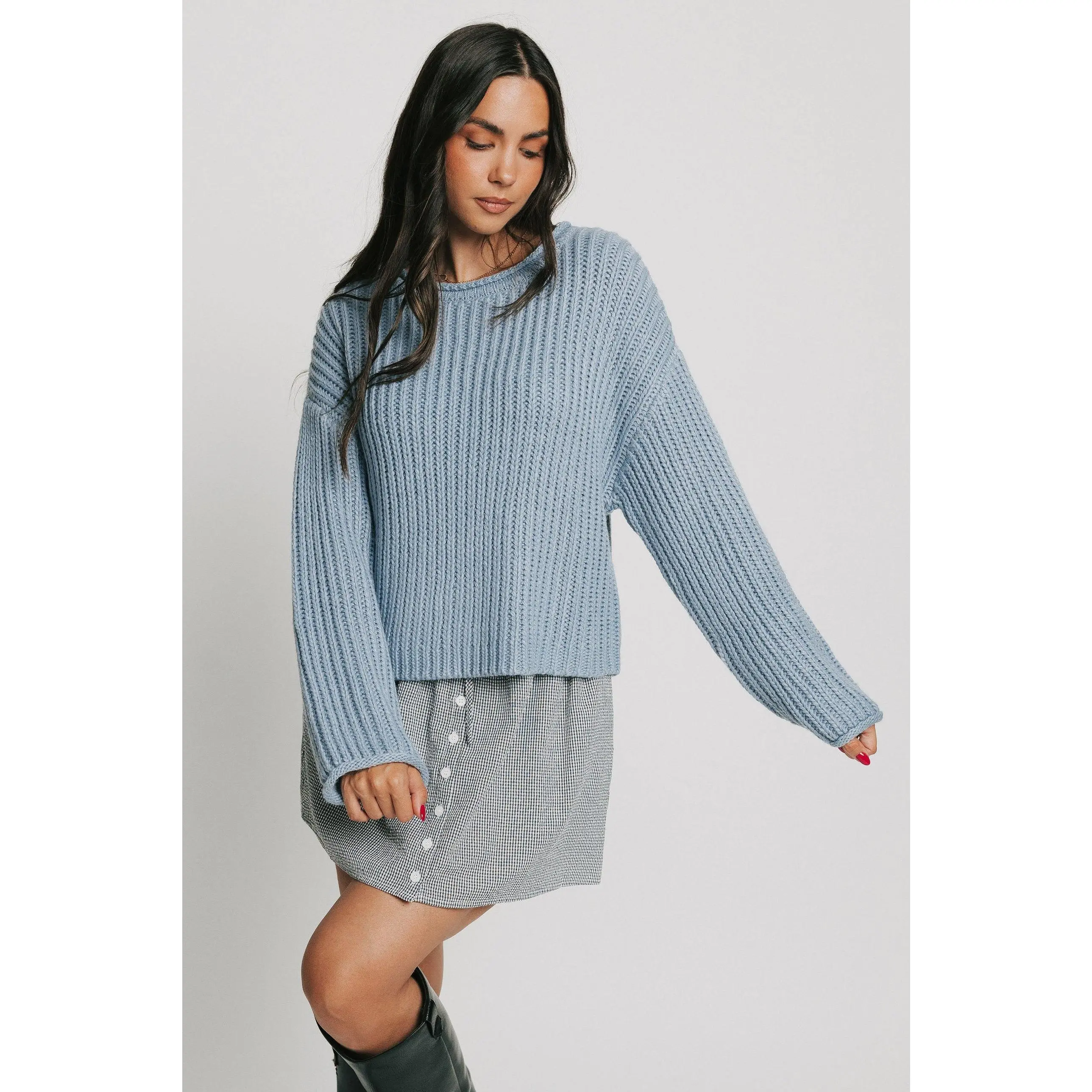 Women's Casual Long-Sleeve Essential Knit Tops - Simple Comfort Sweater, 3 Color Options, Acrylic Knit