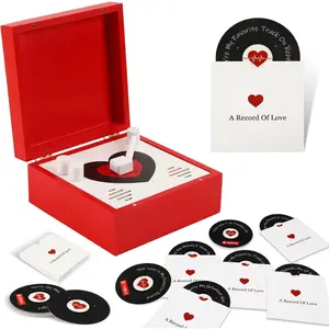 Romantic Wooden Love Note Record Player Box with 14 Vinyl-Style Message Cards & Spotify QR Codes -  for Him Her, Anniversary  Keepsake, Personalized Love Song  Box