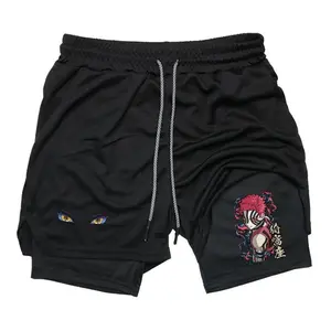 Akaza Demon Slayer Anime Graphic Sweat Shorts for Men Drawstring Athletic Shorts Japanese Streetwear Summer Outfits Men Shorts Gifts for Him