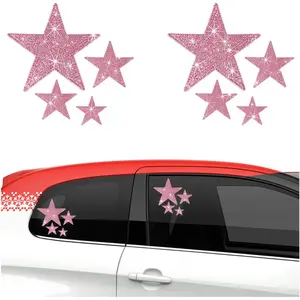 8PCS Bling Car Stickers, Crystal Rhinestone Star Decals, Shiny Automotive Interior Exterior Sticker for Women, Universal Decor for Car Body Bumper Window Laptop (Star, Pink)
