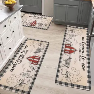 3-piece Set of Spring Vibrant Kitchen Rugs Polka Dot Rooster Design Made of Flannel Material Non-slip Soft Comfortable Easy to Clean Suitable for Bathrooms Door Mats Bedrooms Living Rooms Porches and RV Decoration floor mat animal print polyester rustic