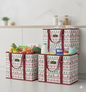 Foldable Shopping Bags Set of 3 - Reusable Grocery Bags with Sturdy Reinforced Bottom & Comfort Handles for Groceries, Market, and Eco-Friendly Use