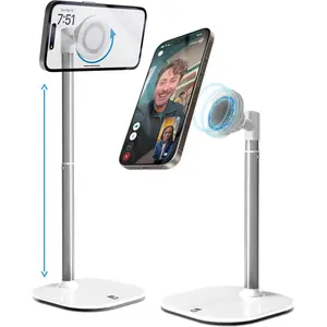 TRAIL RECKONING MagStand, Adjustable   Stand for Desk & Phone Holder for Video Recording, Compatible with MagSafe, Stand for  17 Pro Max, 16/15/14/13/12, Small Mag Safe Tripod (White)