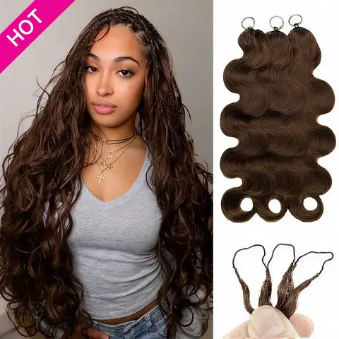 Asakiss Miracle Knots Human Hair Body Wave Crochet Extensions, #4 Chocolate Brown P4/27 Highlight, 50g/Pack, Pre-Separated Strands, Beginner-Friendly Knotless Protective Style for Bohemian Knotless Braids, Boho Human Hair