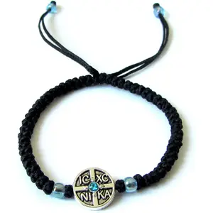 Handmade Christian Orthodox Komboskoini Prayer Rope Bracelet Black with Adjustable Cord BR1