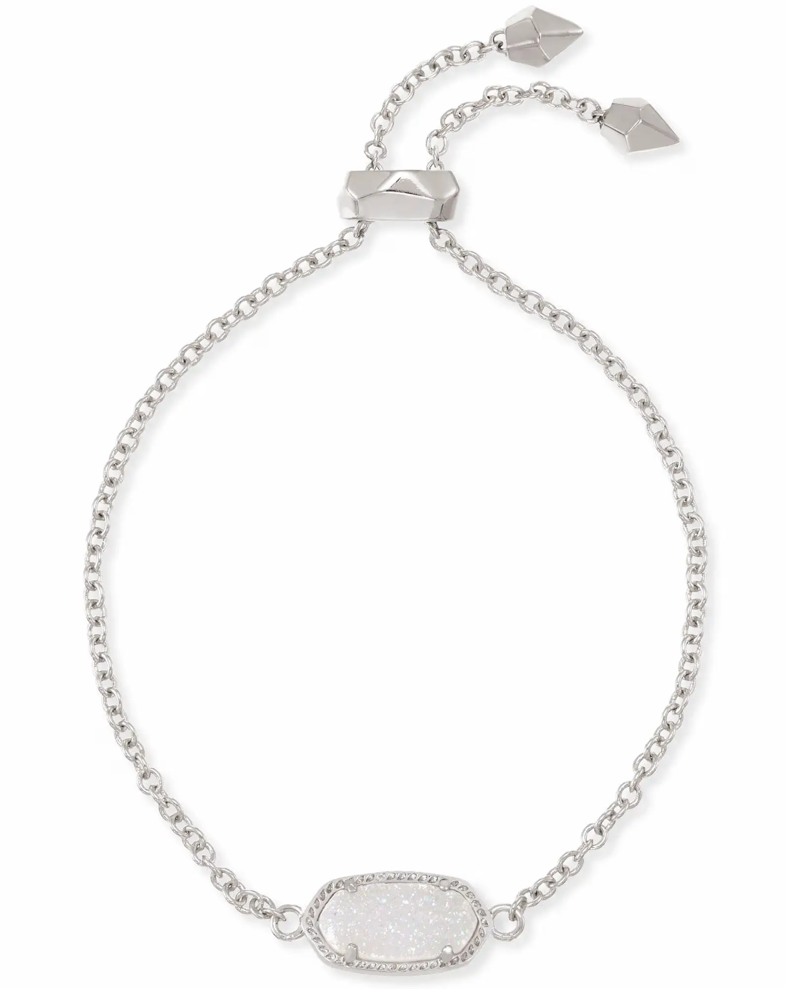 Kendra Scott Elaina Silver Adjustable Chain Bracelet in Iridescent Drusy 4217714526, Adults