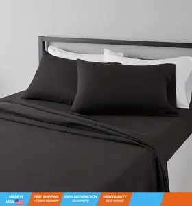 Lightweight Super Soft Easy Care Microfiber 4-Piece Bed Sheet Set with 14-Inch Deep Pockets, Full, Black, Solid