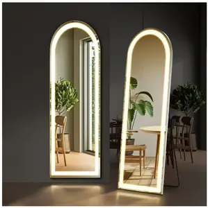 LED 3 Color Lighting Full Body Mirror 60"x 16" Arched Floor Mirror with Lights Wall Mounted Free Standing Leaning for Home, White