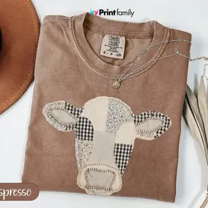 Comfort Colors Patchwork Cow T-Shirt, Quilted Farm Animal - Printfamily