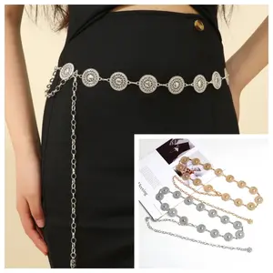 1pcs Western Metal Belt, Hollowed-Out Flowers Chain Belt Adjustable Boho Style Belt Waist Chain Country Concert Accessory