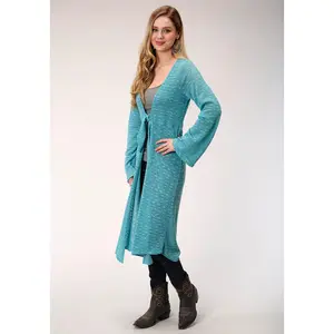 Womens Teal Sweater Knit Long Sleeve Cardigan