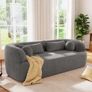 86" Chenille Boneless Sofa Couch, Upholstered Sofa with Pillows, No Assembly Curved Cloud Couch with High-Density Foam, 3-Seater Luxury Modern Compressed Sofa for Living Room&Apartment