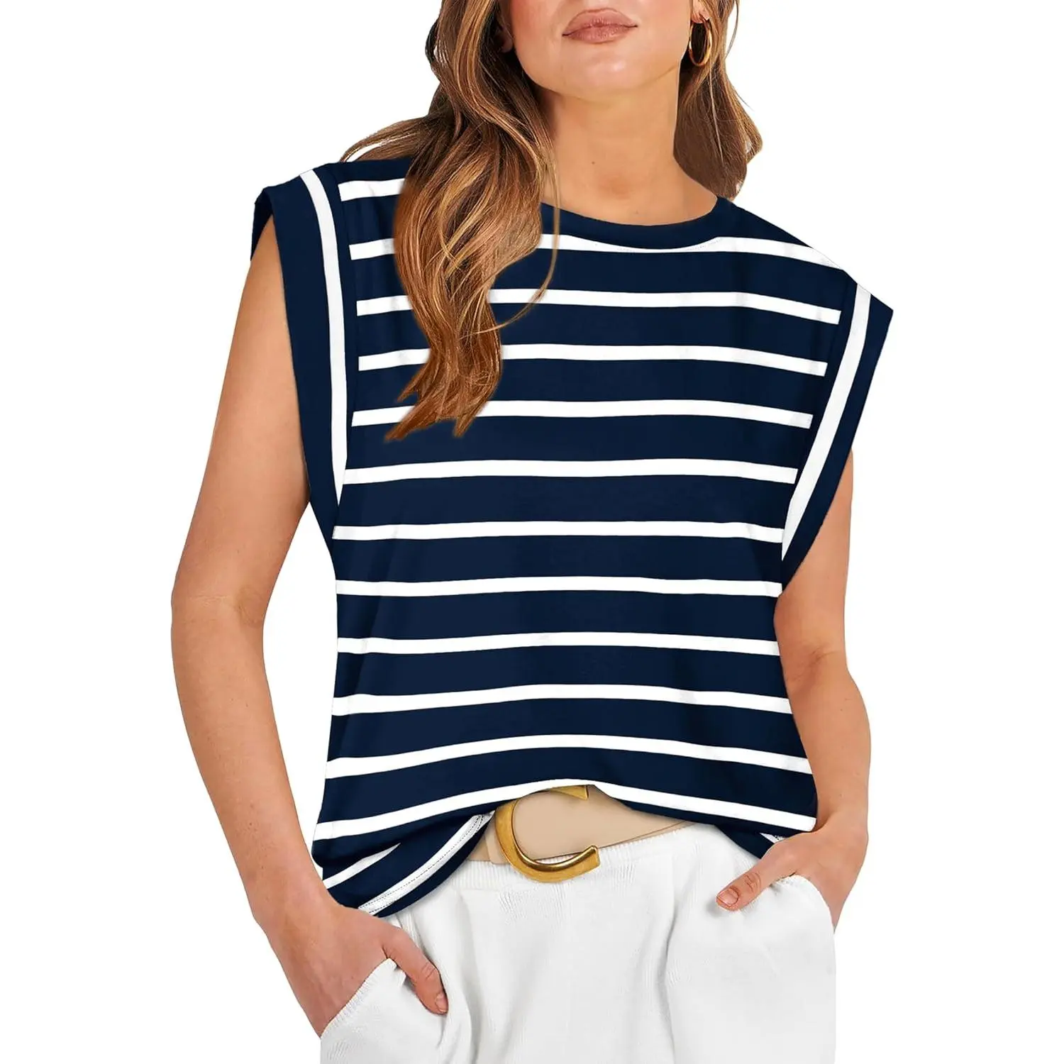 H - Navy Blue&white Stripe