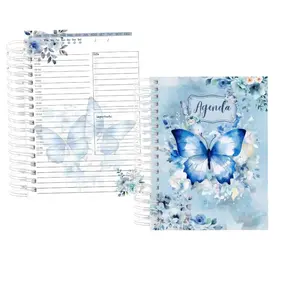 A5 Planner 2 Days per Page Premium Hardcover Journal with Elegant Blue Butterfly Design & Floral Accents for Organized Daily Routine Planning