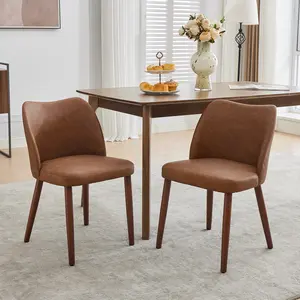 Set of 2 Modern Wingback Dining Chairs – Upholstered in Linen Fabric or PU Leather with Thick Cushions and Sturdy Wooden Legs – Living Room & Dining Room Seating