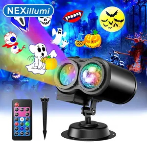 NEXillumi 12-in-1 Projector Light with 3D Wave and 12 HD Slides, Waterproof LED Stage Light, Multiple Festive Effects, Suitable for Parties, Landscaping, Outdoor Lighting - Colorful, Smart, Festive, Multifunctional