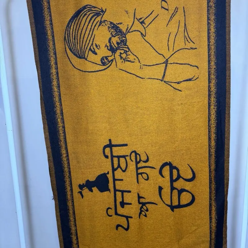 Wool Shawl Lohi Elegant Mustard Yellow with Black Accents Unique Text Design for Stylish Wear Featuring Diljit Dosanj Figure and Punjabi aa gae oye