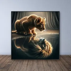 Lions Cub & Adults Lions Mirror Image Pattern DIY Diamond Arts Colorful Painting Kit without Frame, DIY 5D Diamond Colorful Painting Kit, Wall Art Decor for Home