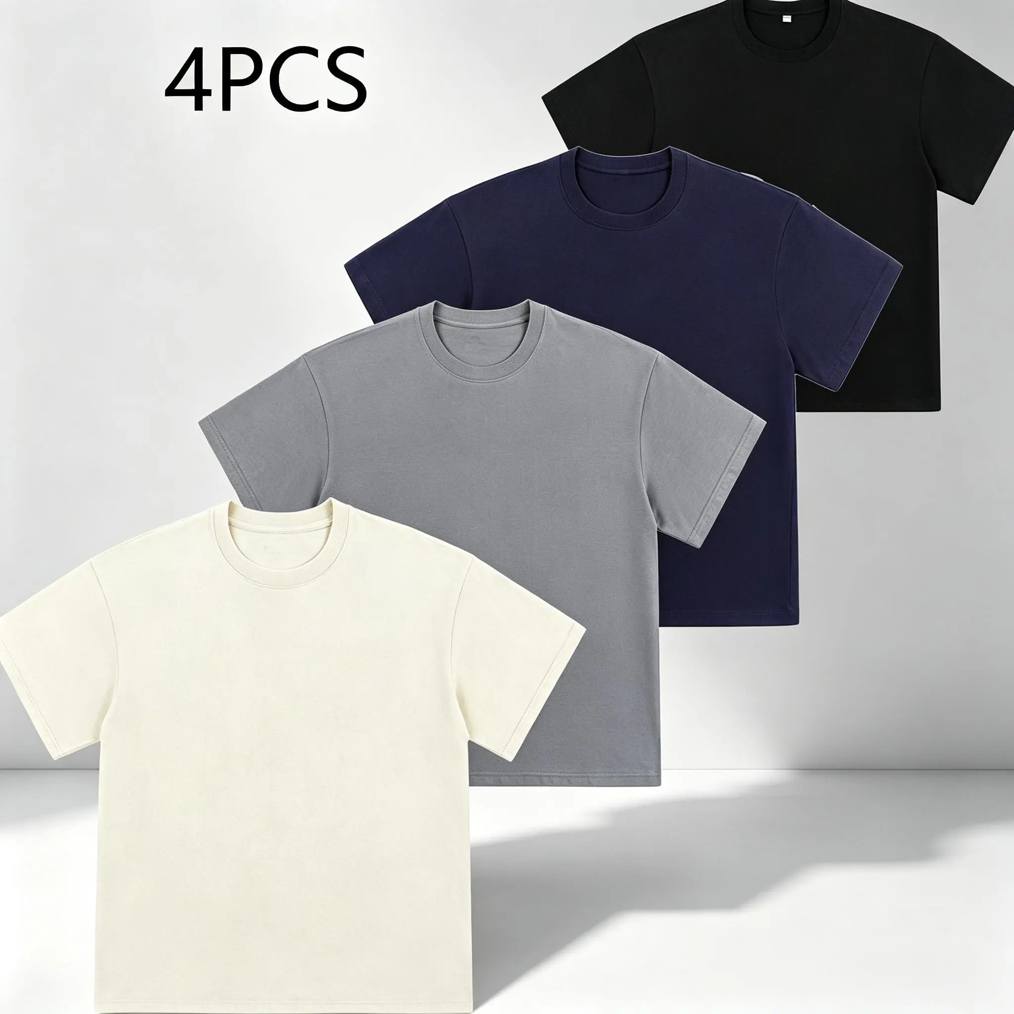 1/4PCS Unisex Solid Color Crew Neck Short Sleeve T-Shirt, 1/4PCS Loose Fit Basic Plain Tee, Casual Blank Cotton T Shirt for Daily Outfit, Streetwear Minimalist Top for Men & Women
