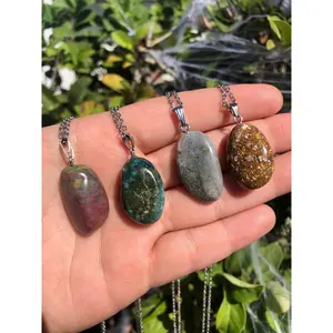 Ocean Jasper Pendant Necklace – 1” Stone on 18” Stainless Steel Chain