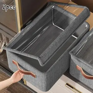 2 Pack Dust-proof Clothing Storage Advanced Storage Box 47cmx28cmx20cm, with Transparent Cover, Reinforced Handle Storage and Storage Artifact, Suitable for Multi-function Storage of Clothes, Blankets, Toys, Suitable for Wardrobes and Dormitories (Gray)