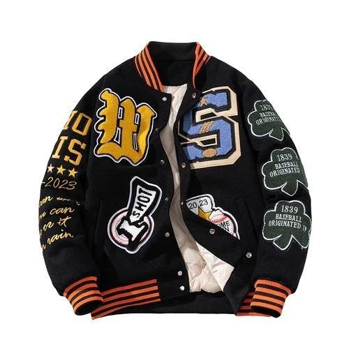 Embroidery Varsity Jacket Men Women Letter Winter American Baseball Jacket Hip Hop Woolen Coat Thick Warm Outwear Parkas Brown