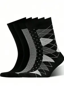 5 Pairs Men's High Top Socks, Solid Color, European and American Sizes, Long Tube Socks, Anti-Odor, Thick Business Socks, Comfortable