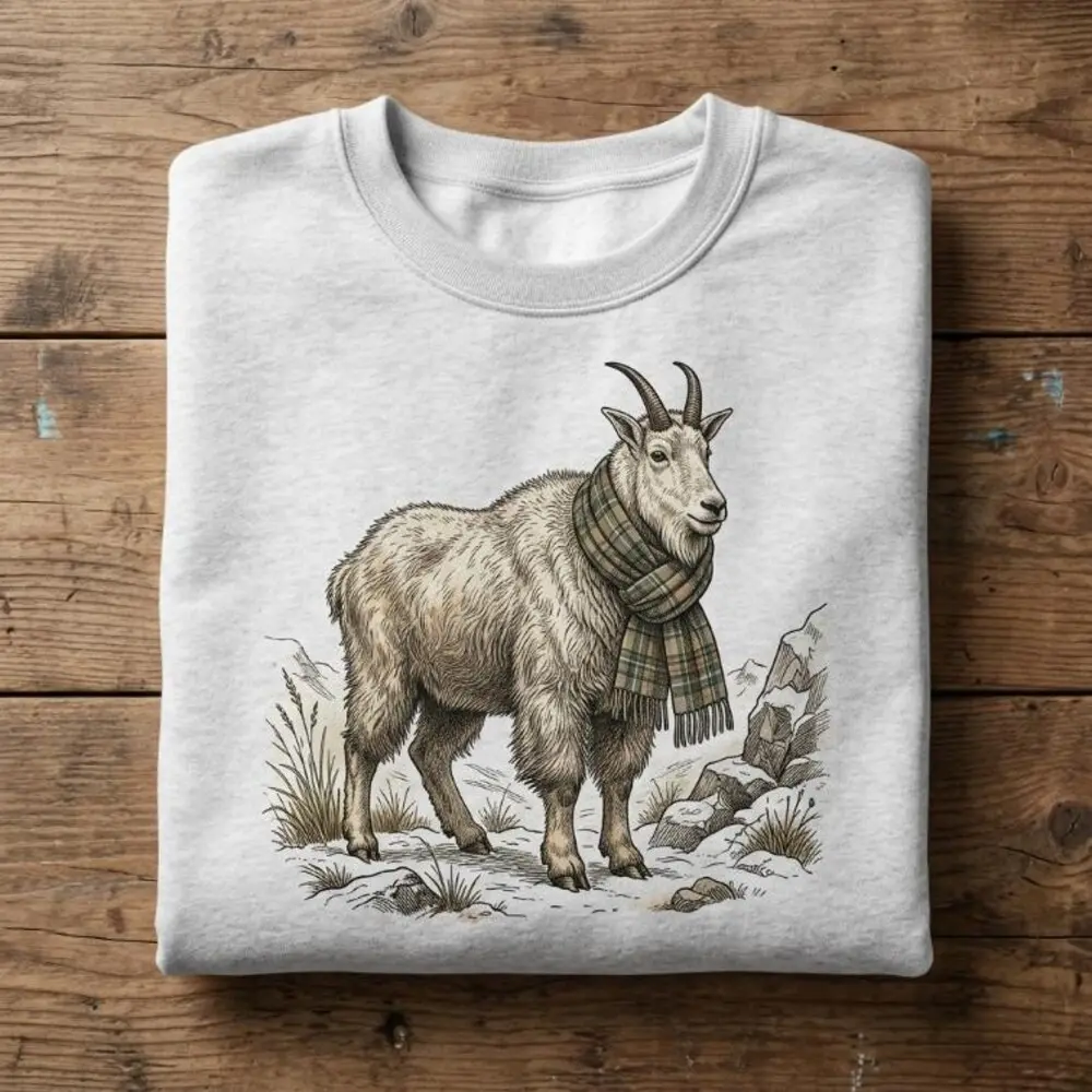 Mountain Goat Sweatshirt Vintage Mountain Goat Shirt Unisex Crewneck Sweater Cute Goat Graphic Tee Retro Animal Apparel Wild Goat Lover Gift#76