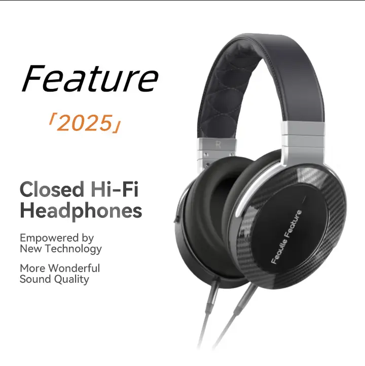 Feaulle Feature2025 Professional Over-Ear Headphones, HiFi Closed-Back Wired Headset for High-Resolution Audio, Audiophile Grade - Black Alloy Aluminium Electronic Advanced Technology