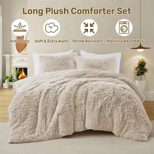 Super Warm Ultra-Plush Comforter Set - Anti-Static Winter Bedding | 3-Piece Plush Set (King/Queen) with Pillowcases - Heavy Winter Weight | White, Pink, Grey