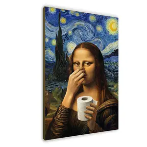 Funny Mona Lisa Toilet Paper Canvas Wall Art – Humorous Bathroom Artwork, Modern Framed Canvas Print for Bathroom, Powder Room & Home Decor