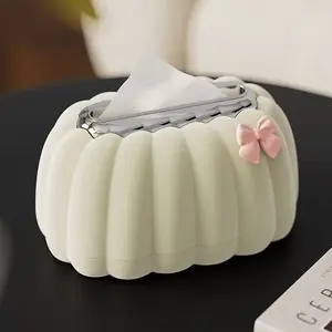 2026 Hot Selling Cute Creative Pumpkin Spring Tissue Box Suitable for 8 Family Members, Home Creative Tissue Box, Office Living Room Simple Cream Style Flocking Tissue Storage Box, Suitable for 4 Seasons, Made in China, Tissue Holder, Tissue Dispenser