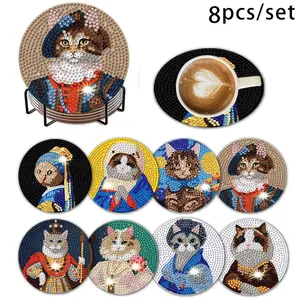 8 Piece Diamond Art Coasters Set with Stand + Cork Pads, DIY Series Diamond Art Coasters, Perfect Gift for Adults & Beginners