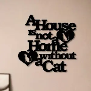 Heart Shaped Cat Silhouette Wall Art, Metal Wall Decor, Wall Art Decor for Home Living Room Bedroom Office, Ornaments, Wall Decoration