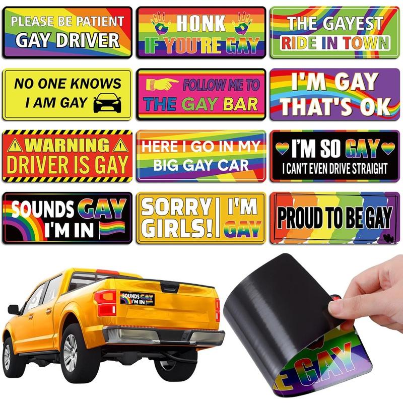 12 Pcs Gay Pride Funny Magnet Bumper Sticker LGBT Rainbow Pride Prank Magnetic Sign for Vehicle Truck Reusable Magnet Sticker for Fridge(Classic)