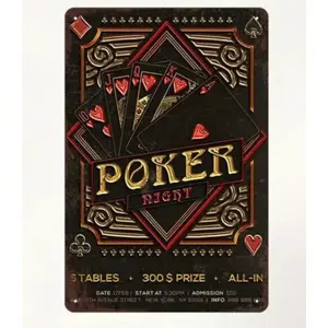 Vintage Poker Night Aluminum Sign Ornate Playing Card Wall Art Signage Game Room Man Cave Decor for Poker Enthusiasts