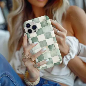 Green Checkerboard Phone Case | Green Striped Case Cover for Iphone 17 Promax & more