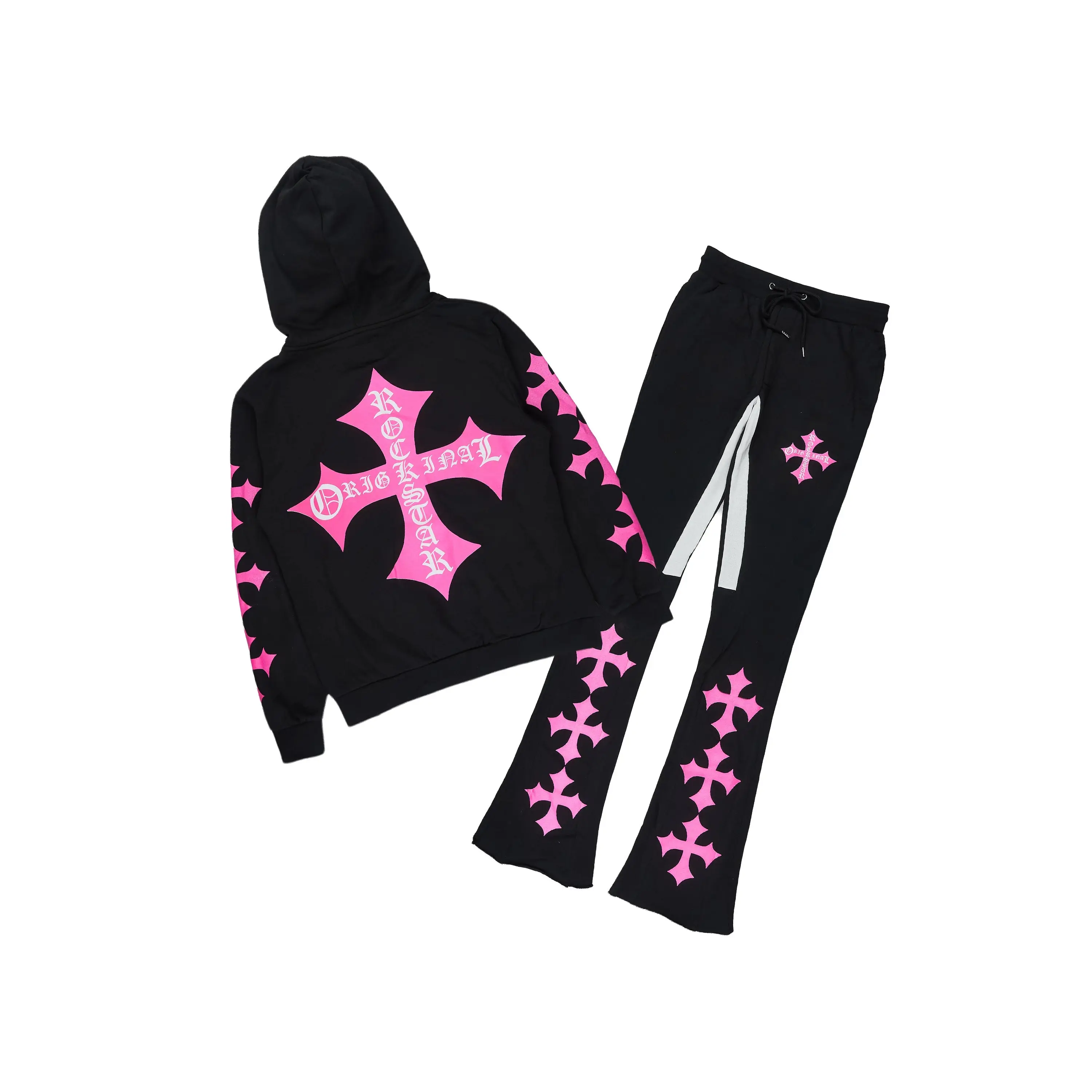 Slaydr Black/Pink Hoodie/Stacked Flare Track Set