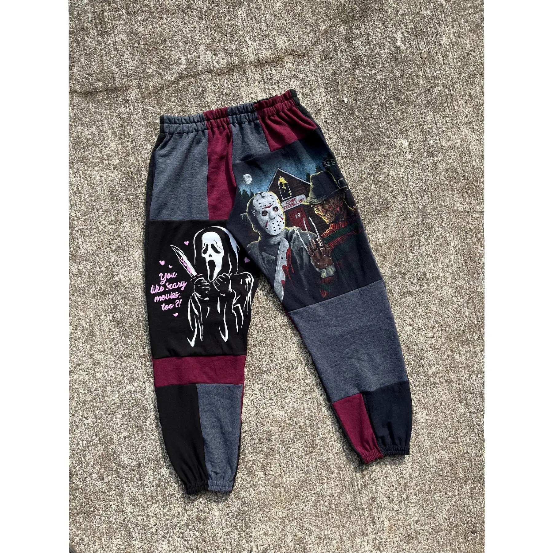 Horror Patchwork Sweatpants Custom Upcycled Halloween Sweats Men Women Unisex