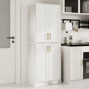 60.6" Tall Kitchen Pantry, Farmhouse StorageCabinet With Adiustable Shelves, Farmhouse PantryCabinet With 4 Doors, For Kitchen, DiningRoom, Living Room Furniture Organizer