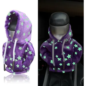 Universal Car Gear Shift Knob Hoodie Cover, Cute Star Pattern Soft Shifter Sweatshirt Sleeve Automotive Interior Ornament Gadgets Purple