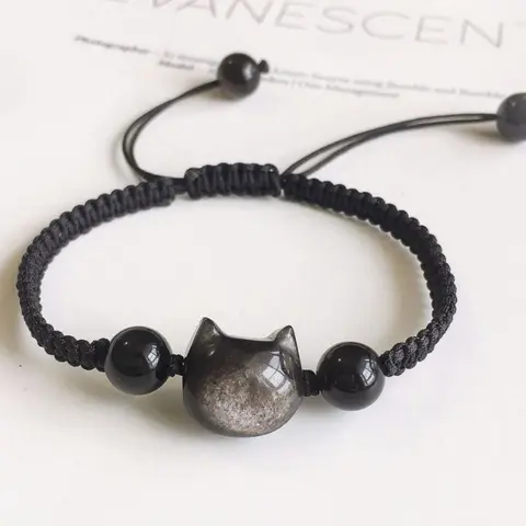 Lucky Cat Animal Theme Adjustable Bracelet, Synthetic Fiber Cord, Handmade String Amulet, Cute Fashion Jewelry for Women