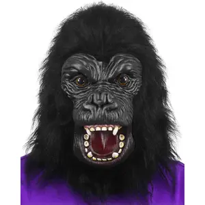 Adult Black Open-Mouth Latex Gorilla Mask - Novelty Monkey Head Mask for Halloween, Masquerade Fancy Ball, Festive & Party Supplies Accessories