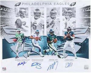 Jalen Hurts, Randall Cunningham, Michael Vick, & Donovan McNabb Philadelphia Eagles Autographed 16" x 20" Eagles Quarterbacks Photograph - Fanatics Authentic Certified